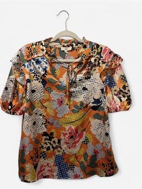 entro Multicolor Floral Puff-Sleeve Blouse